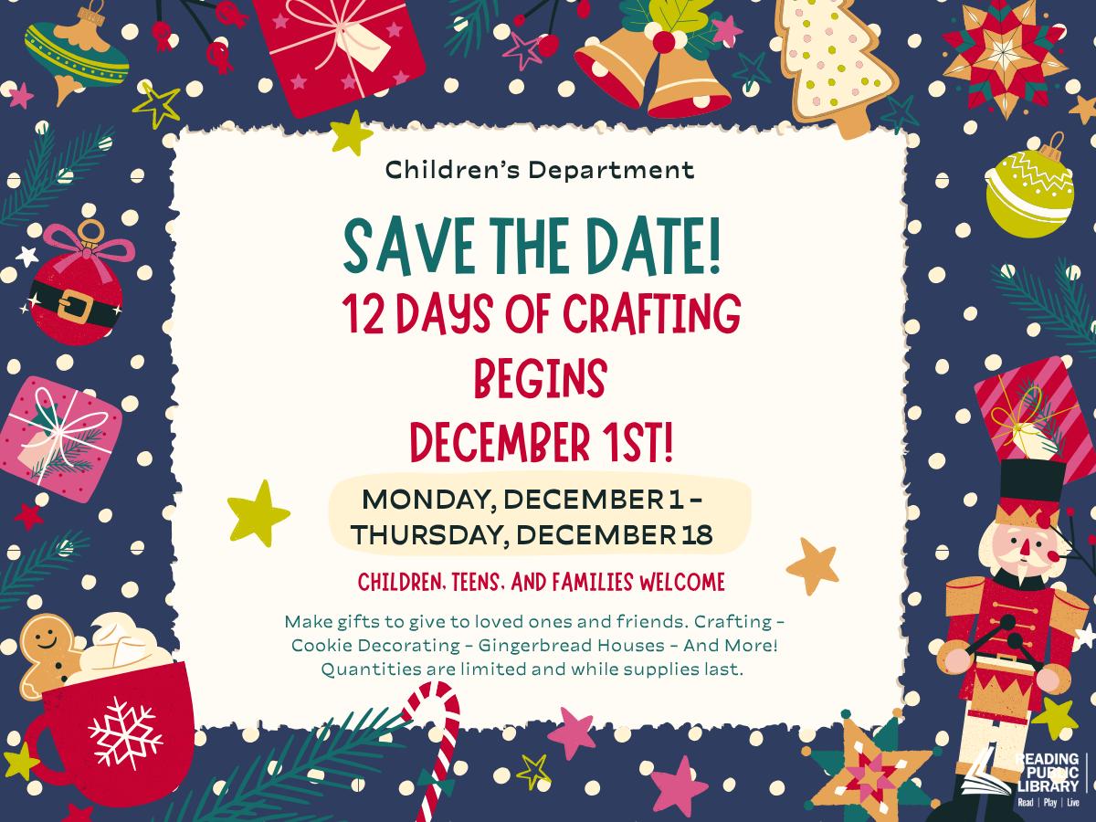 mug, nutcracker, and various Christmas items on a polka dot background