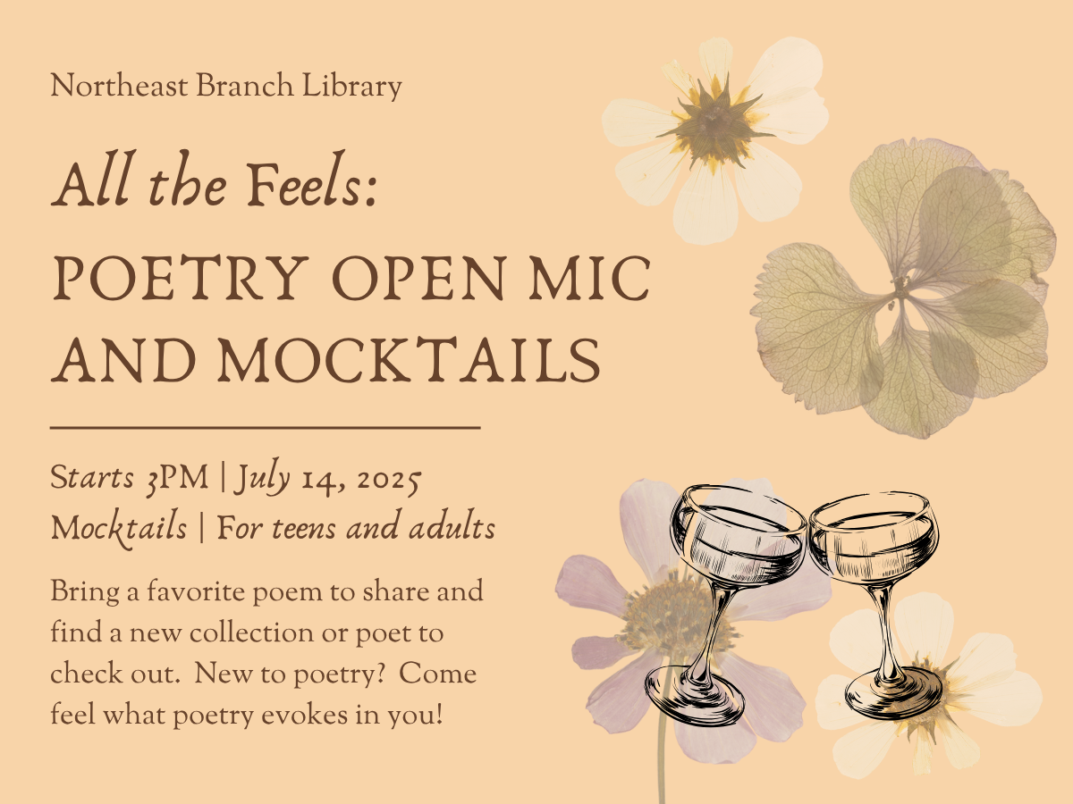 Open Mic Night at Reading Public Library Northeast Branch. Open Mic and Mocktails.
