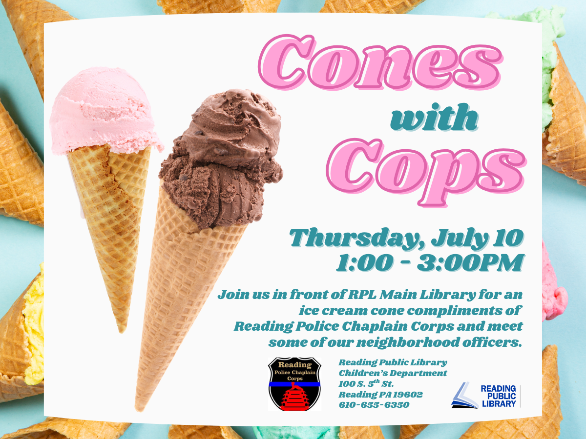 Conest with Cops at Reading Public Library Main Library. Thursday, July 10th at 1PM