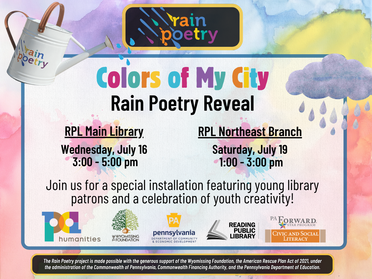 Colors of My City Rain Poetry Programs in July 2025 at Reading Public Library.