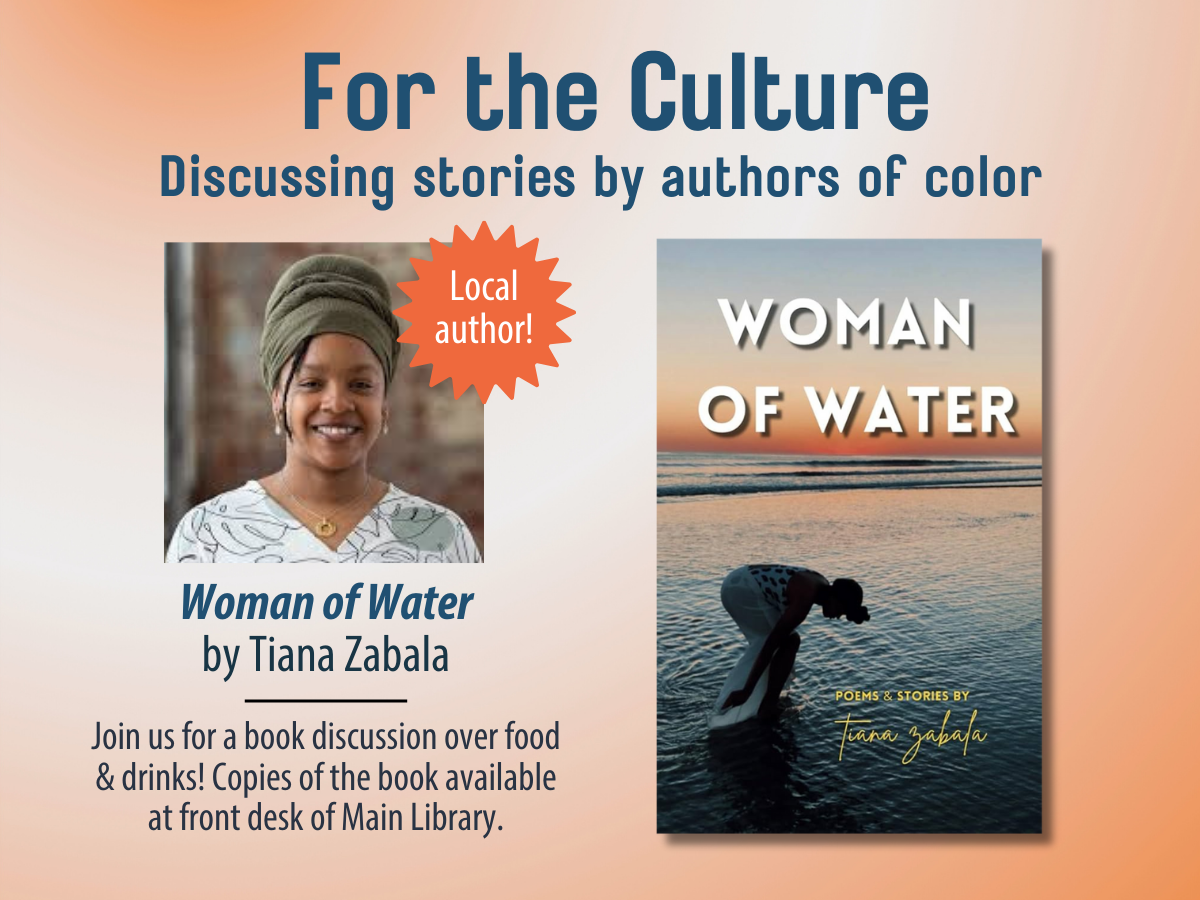 Tiana Zabala headshot next to cover of &quot;Woman of Water&quot;