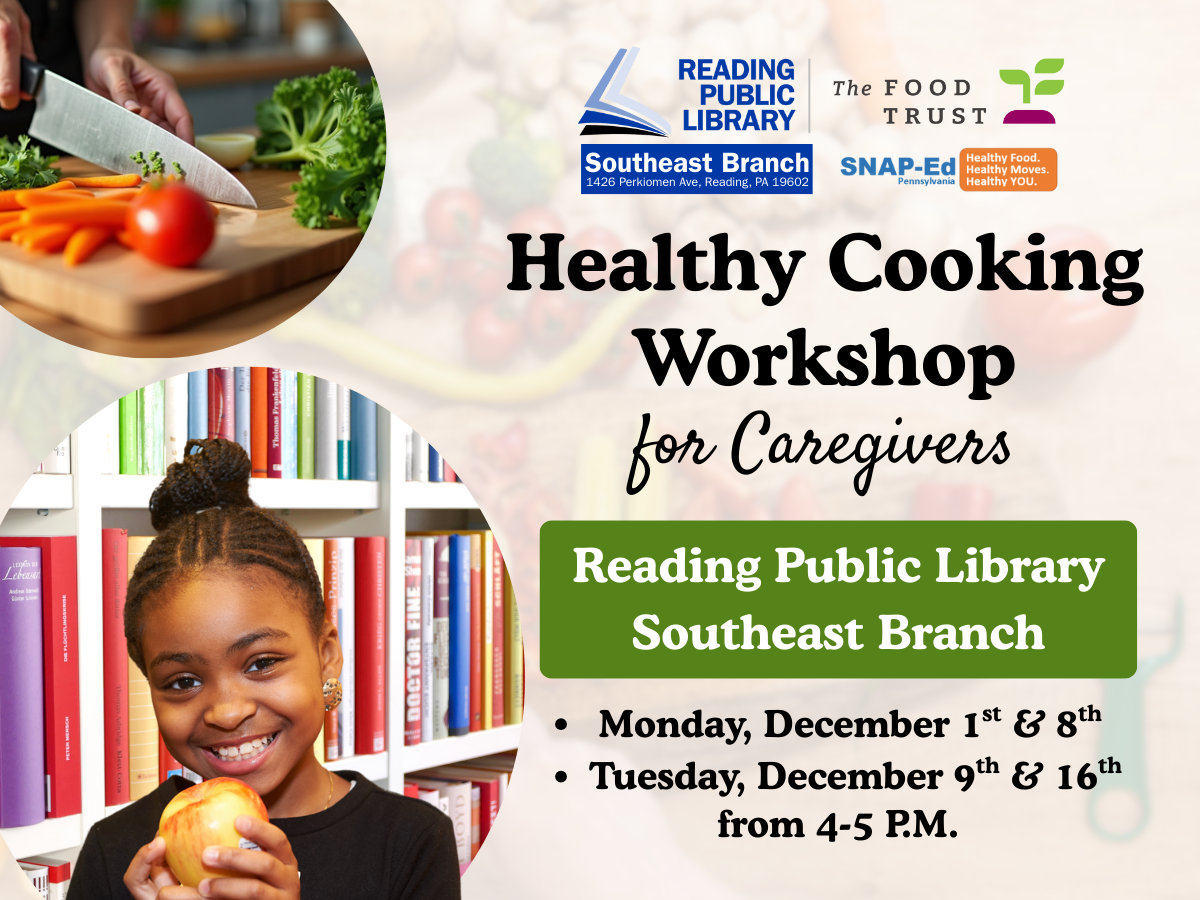 cutting board with knife, young girl holding an apple in front of a bookshelf.