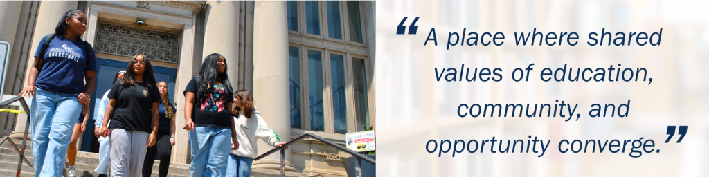 group of girls walking out of the reading public library.