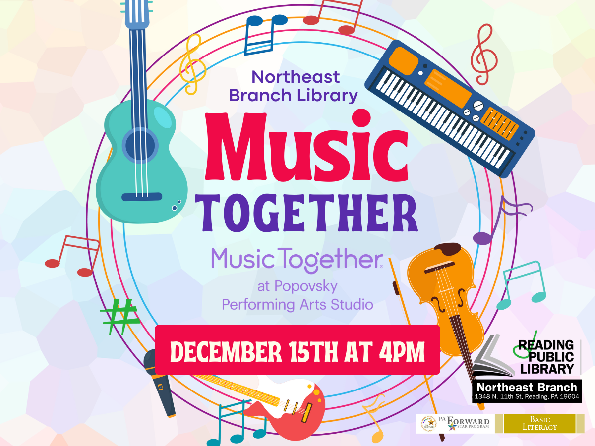 colorful background with musical instruments.