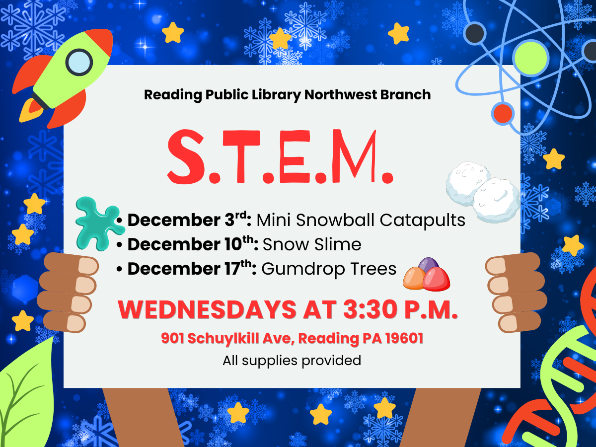 kids hands holding up sign about upcoming stem programs