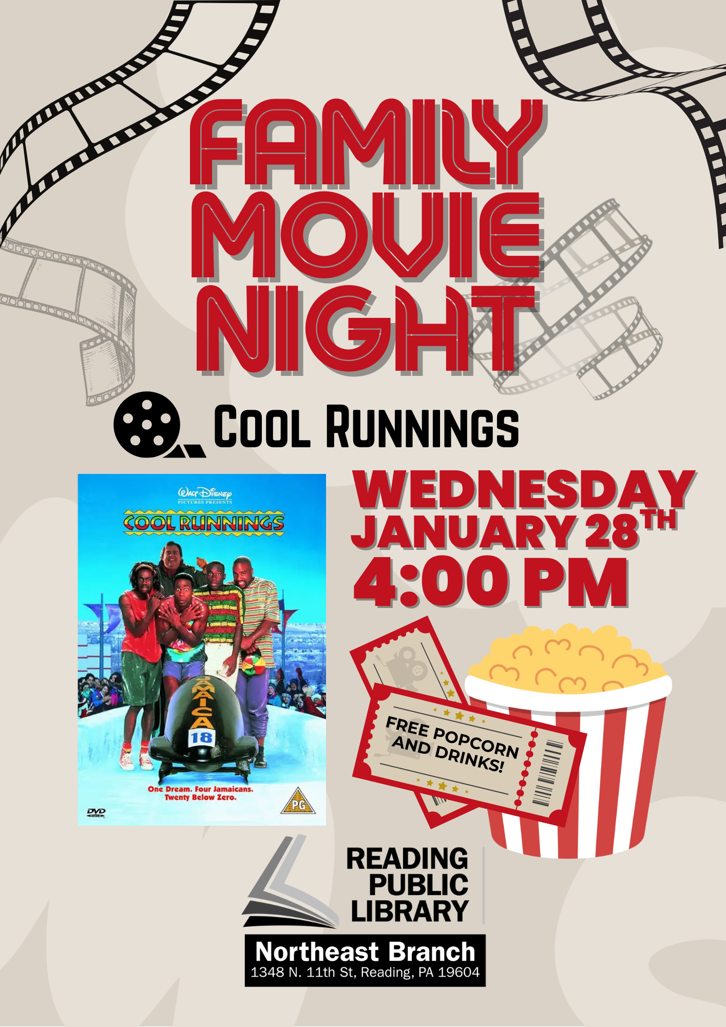 Movie Event Program Family Movie Night: Cool Runnings - Reading Public Library