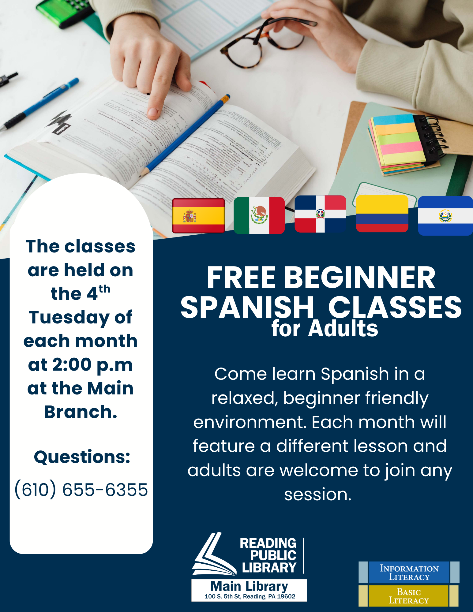 details for spanish classes at main library