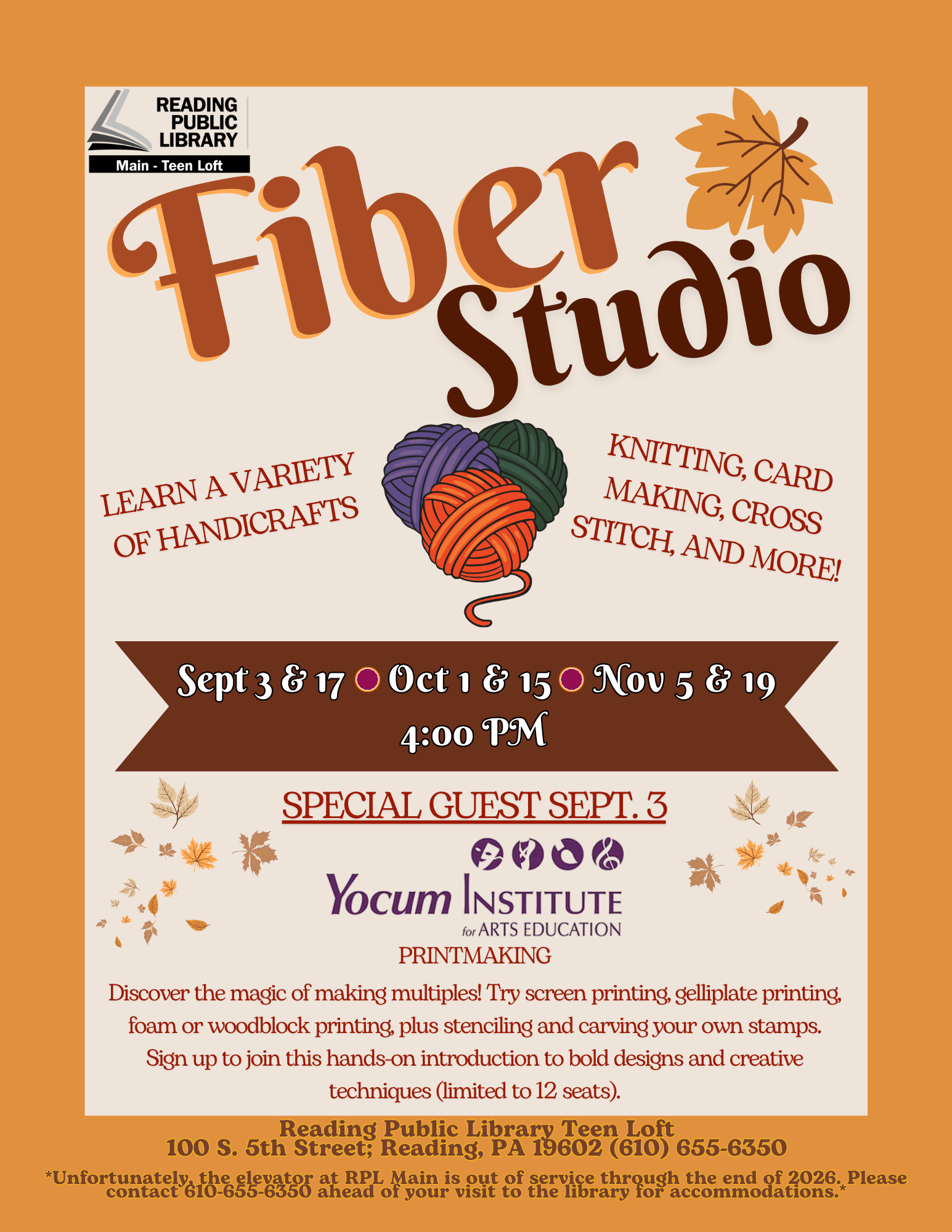 Fiber Studio: Teen Handicrafts at Reading Public Library