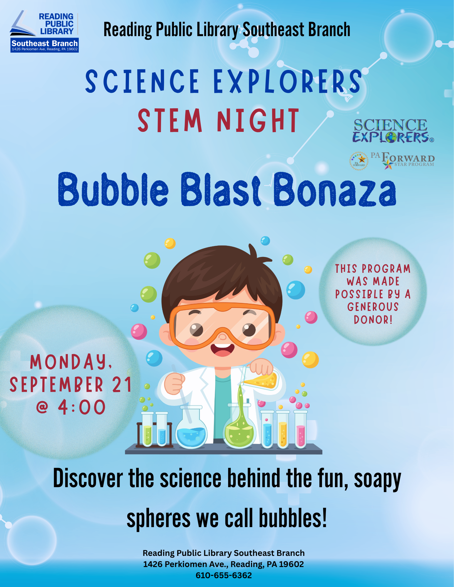 STEM Night with Science Explorers: Bubble Blast Bonanza